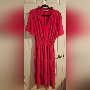 Elegant Hot Pink Dress with Ruffled Details